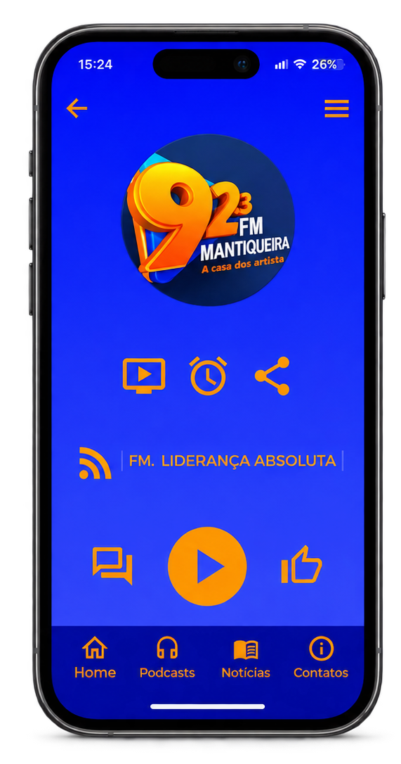 Aplicativo da Rádio Mantiqueira FM exibido em um celular
